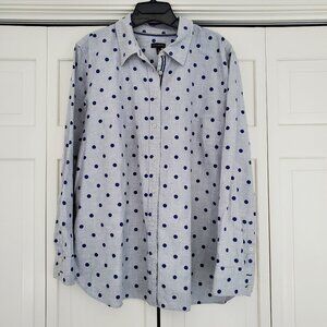 Talbots Blue Polka Dot Cotton Button Down Shirt Blouse XL